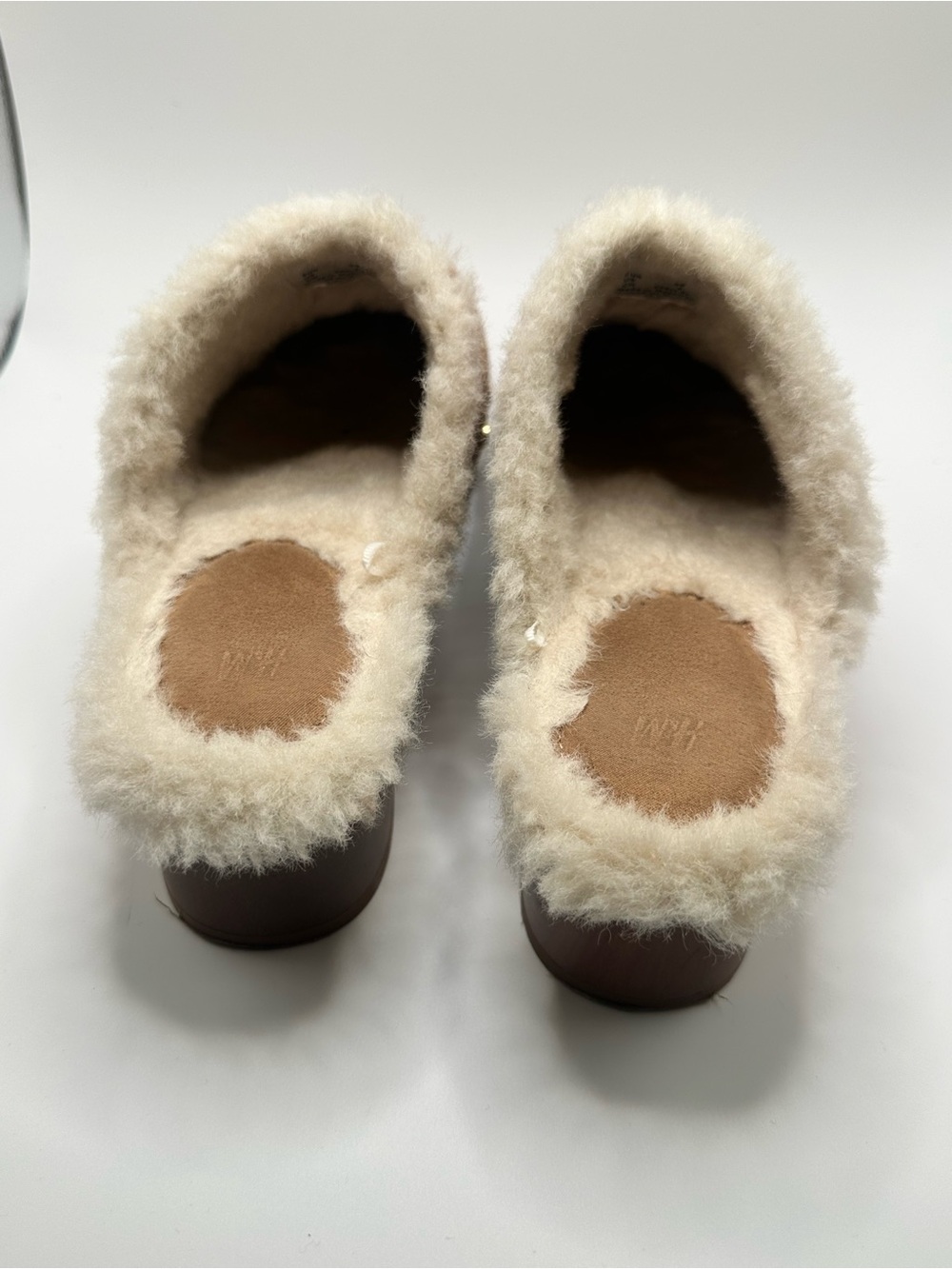 H&M Chestnut Suede Shearling-Trim Clog Mules with Gold Studs - Picture 6 of 8